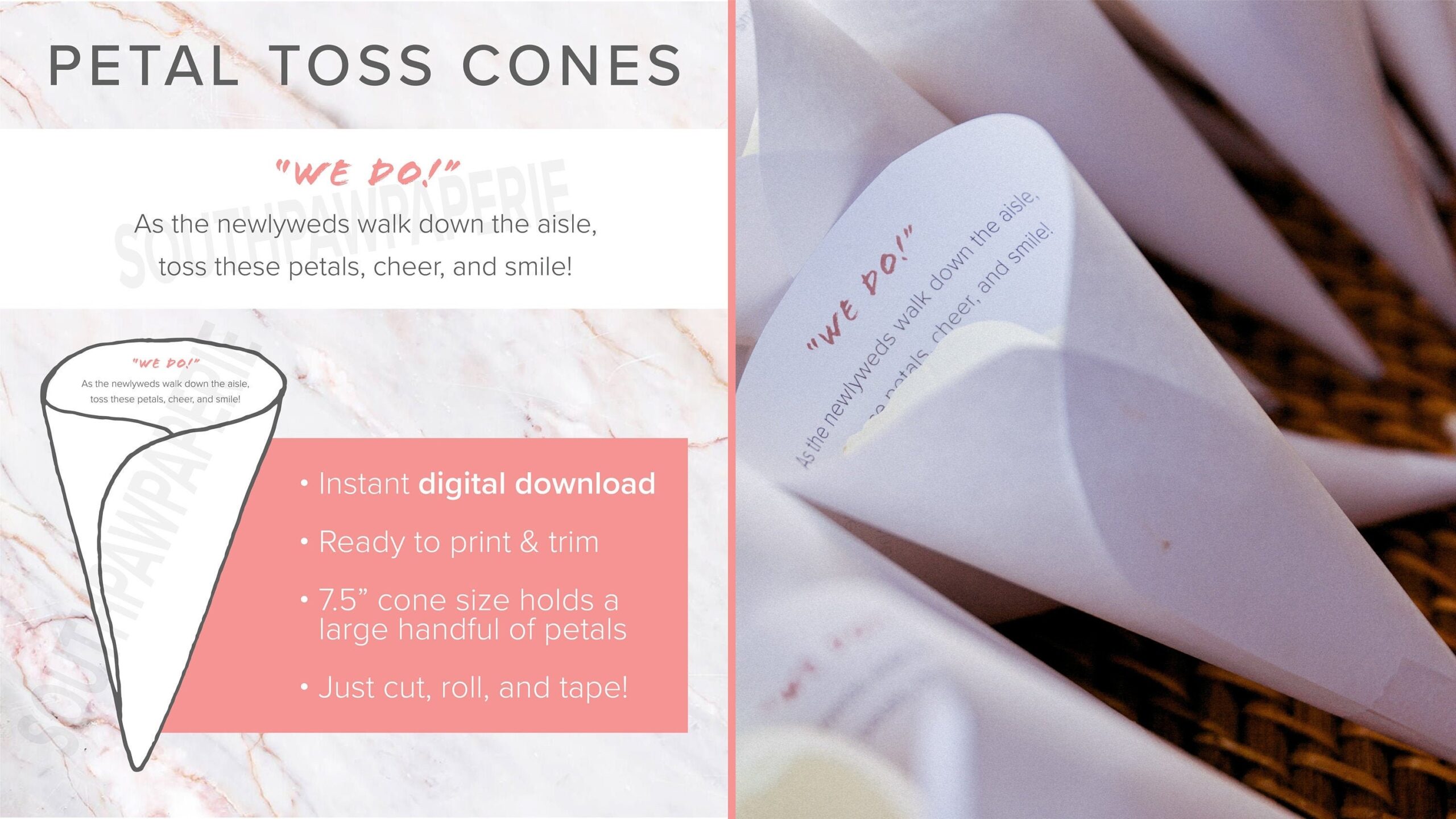 Wedding Petal Cone Template Editable Petal Toss Cone Template