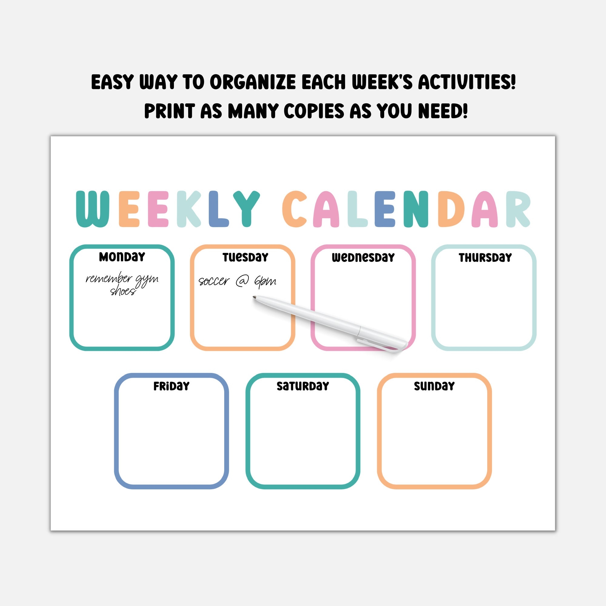 Printable Days Of The Week Calendar Printable Days Of The Week Calendar