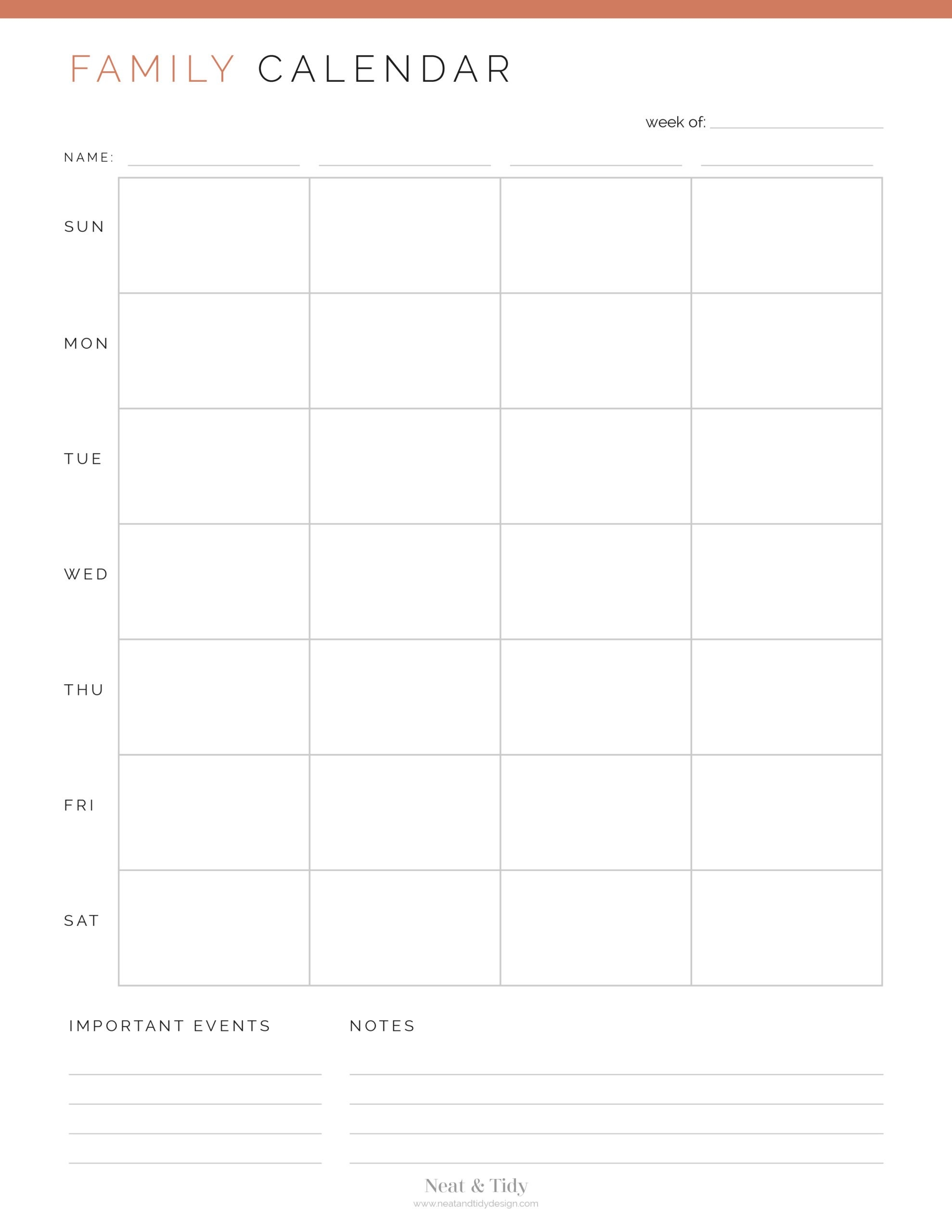 Weekly Family Calendar Neat And Tidy Design