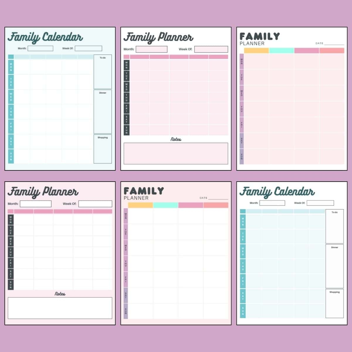 Printable Family Calendar Monthly