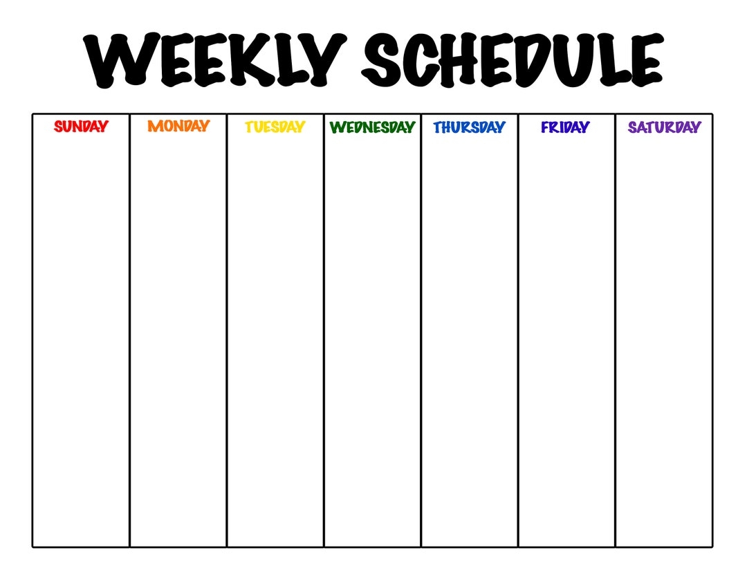 Weekly Schedule Sunday Saturday PRINTABLE Homeschool Weekly Planner Weekly Planner Etsy