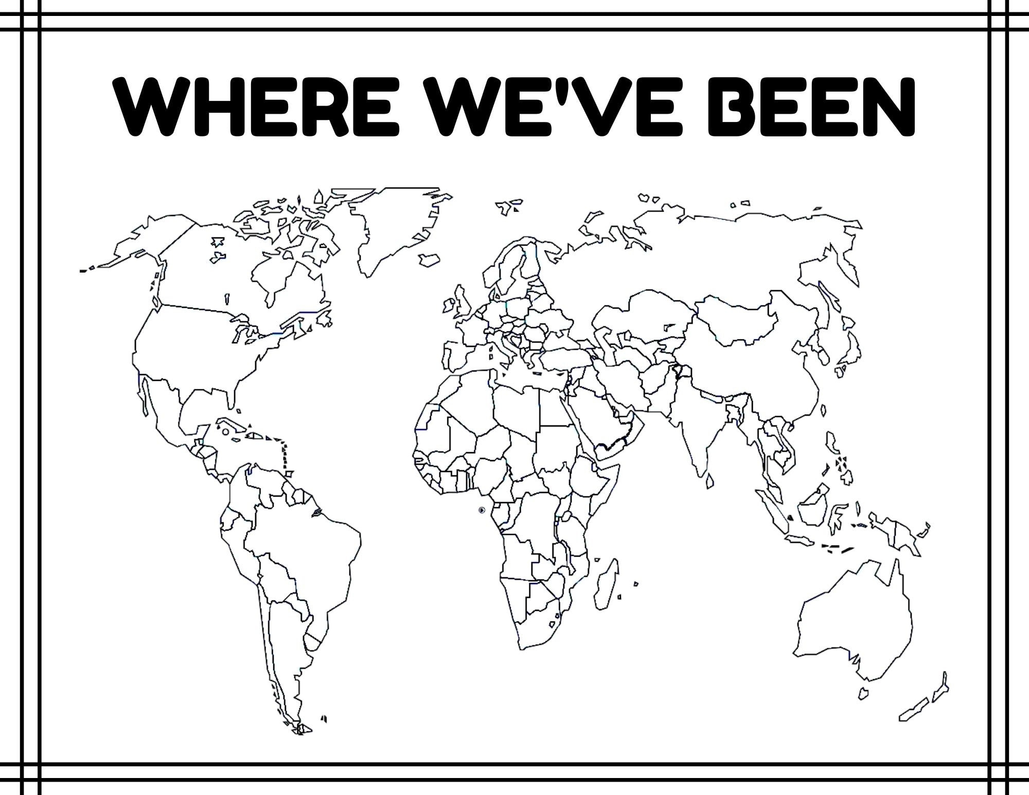 Where I ve Been A Blank Map Of The World Outline Colorable Maps Printable Digital Print Coloring Sheets plus Where We ve Been