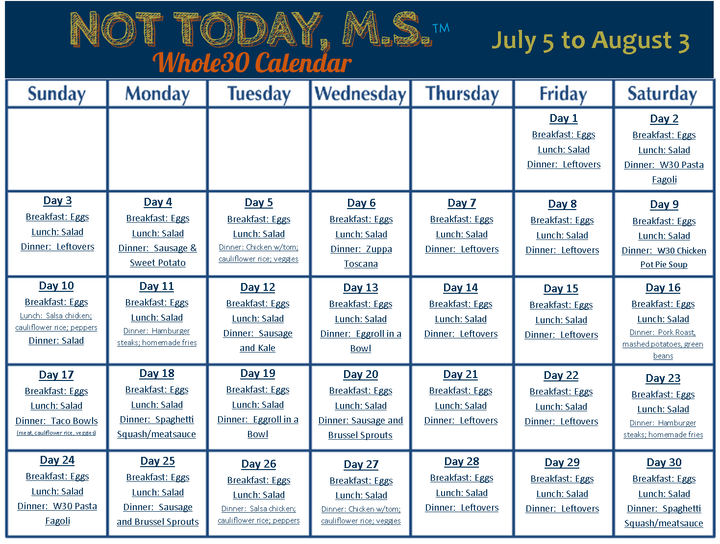 Whole30 July Meal Plan Not Today MS Whole30 July Meal Plan Not Today MS