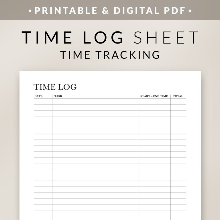 Work Time Log Printable Template Time Sheet Time Tracker Daily Weekly Time Blocking List Project Working Hours Digital Download PDF Etsy