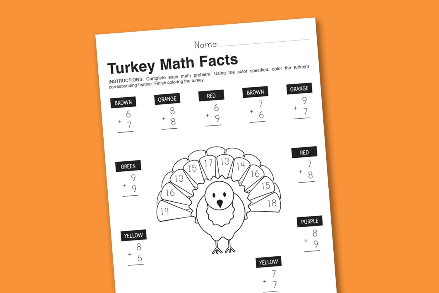 Worksheet Wednesday Turkey Math Facts Paging Supermom