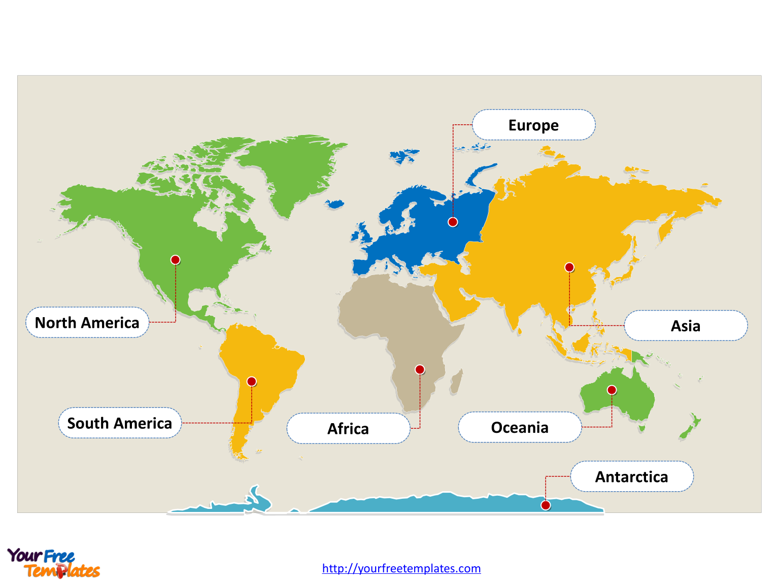 World Map With Continents Free PowerPoint Template World Map With Continents Free PowerPoint Template