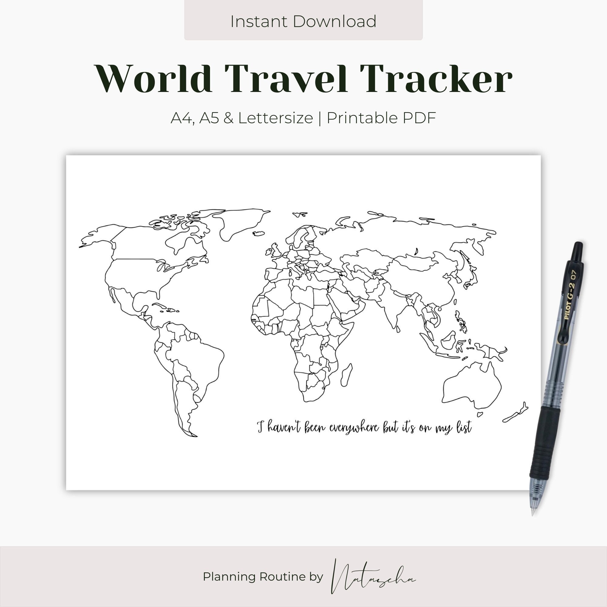 World Travel Tracker Printable Map Of The World Template World Map Download Country Tracker Bullet Journal Planner Instant Download Etsy