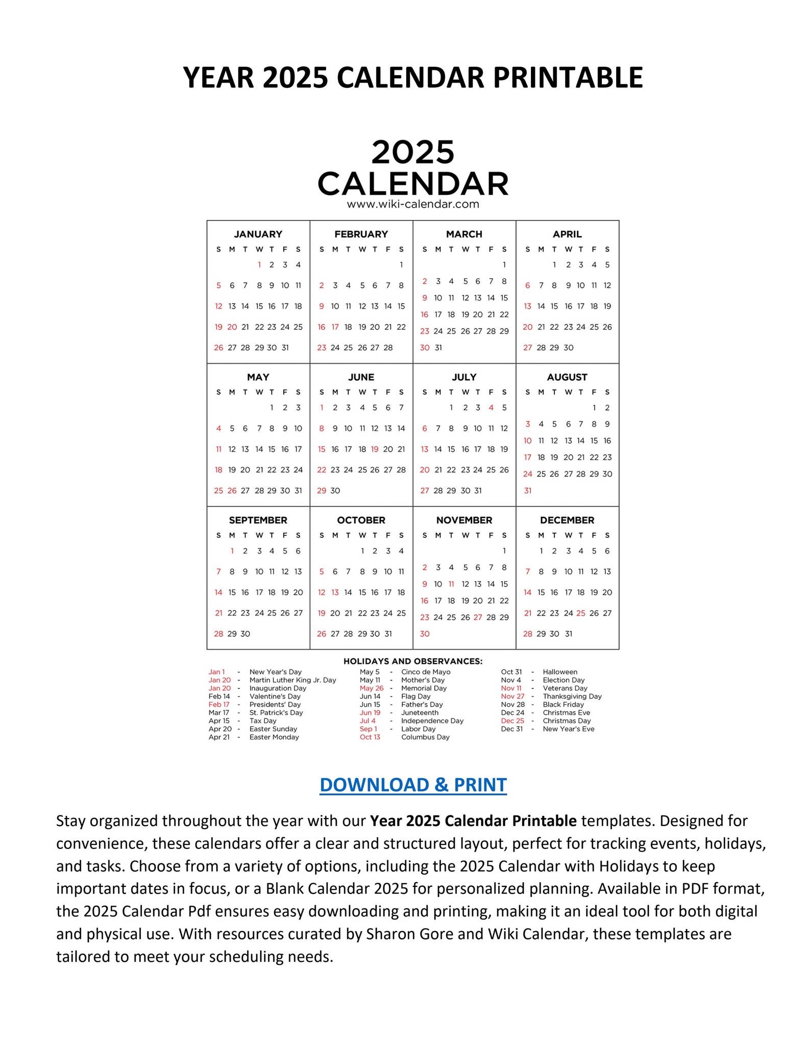 Year 2025 Calendar Printable Wiki Calendar By Wiki Calendar Issuu