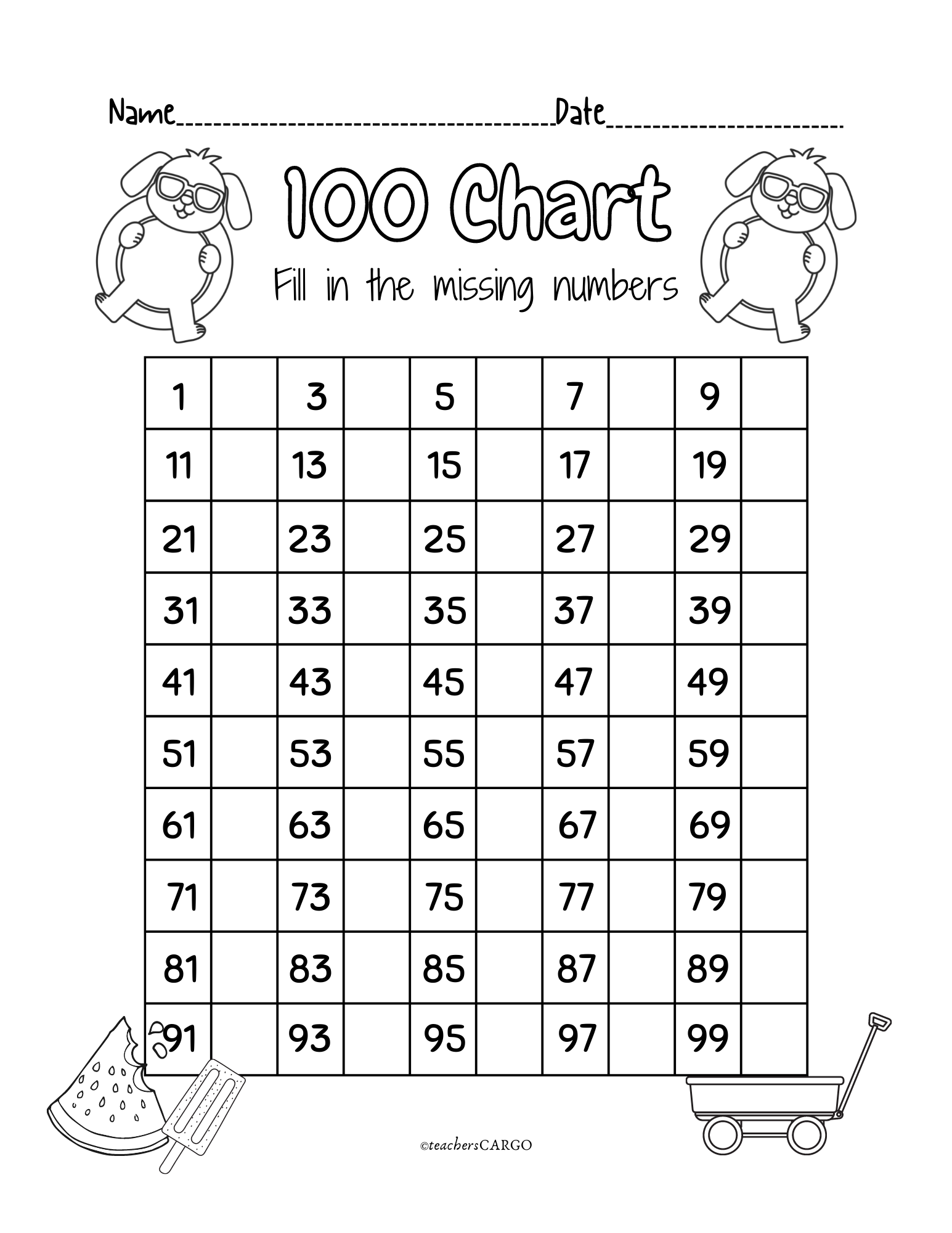 100 Chart Missing Number Fill In The Missing Numbers Worksheet Made By Teachers