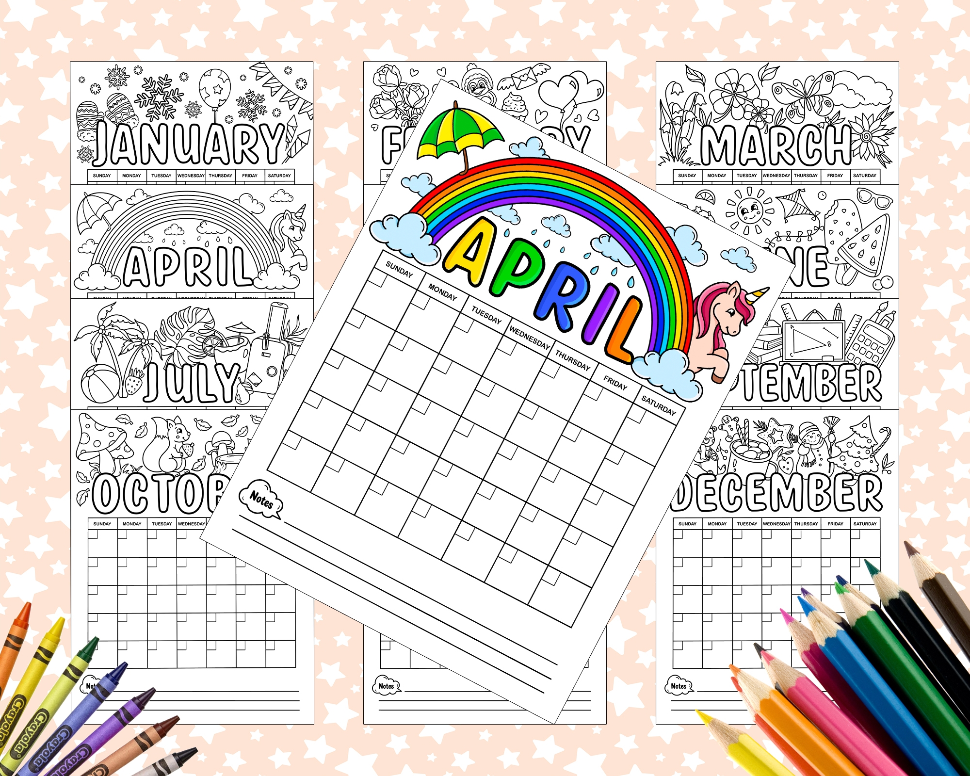 12 Month Coloring Calendar For Kids PDF Cute Coloring Calendar Made By Teachers 12 Month Coloring Calendar For Kids PDF Cute Coloring Calendar Made By Teachers