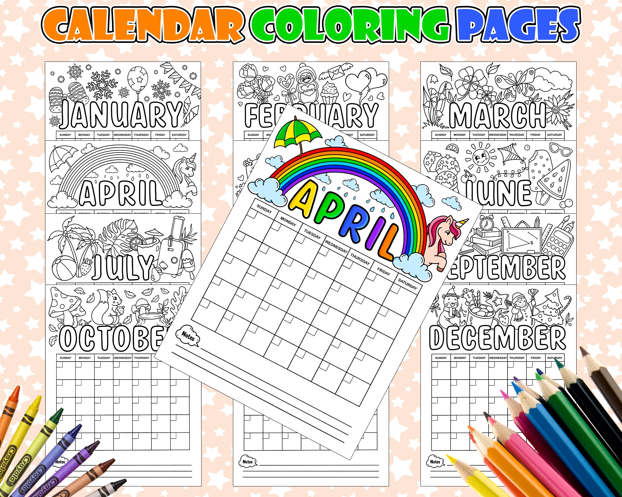 12 Month Coloring Calendar For Kids PDF Cute Coloring Calendar Made By Teachers