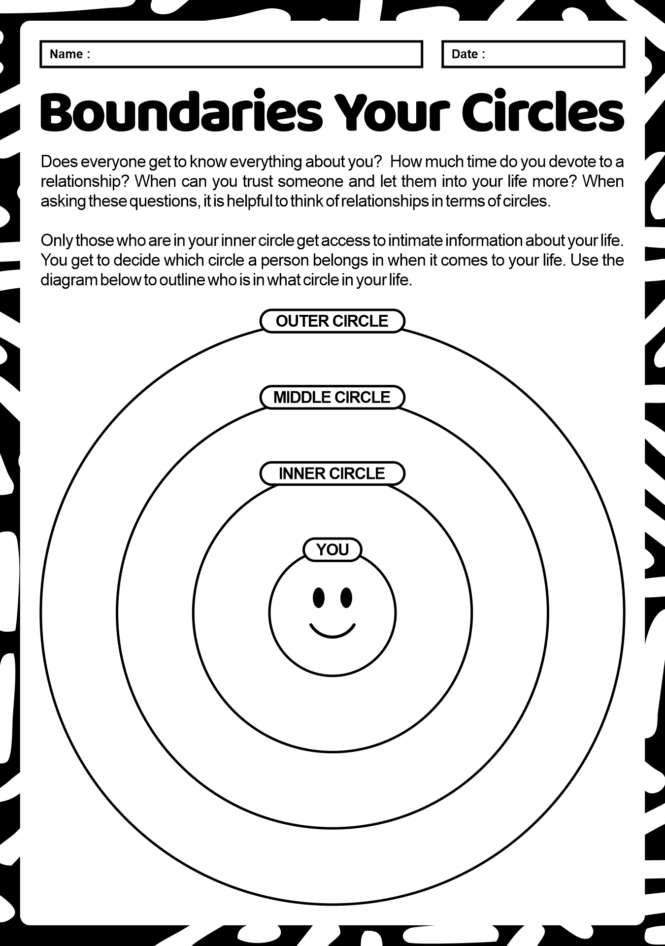 Printable Boundaries Circle Worksheet