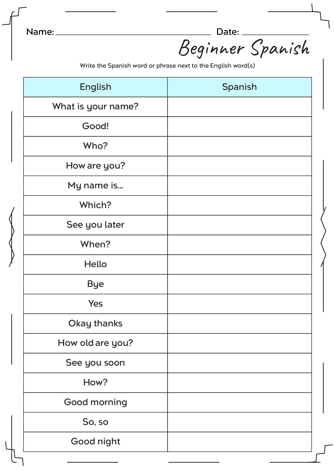 17 English And Spanish Worksheet Family Free PDF At Worksheeto