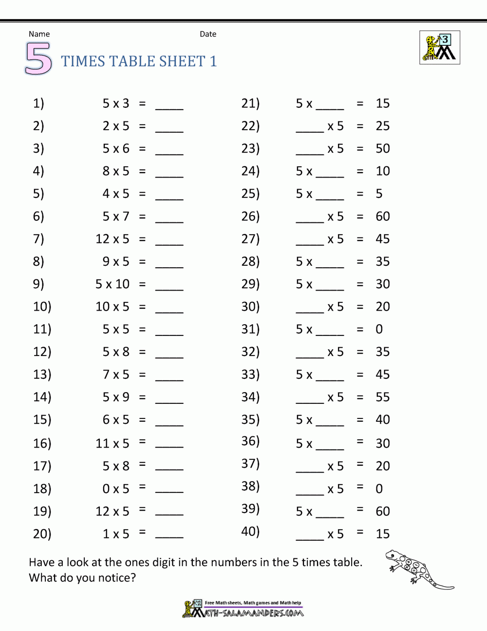 2 To 5 Table Worksheet Collection