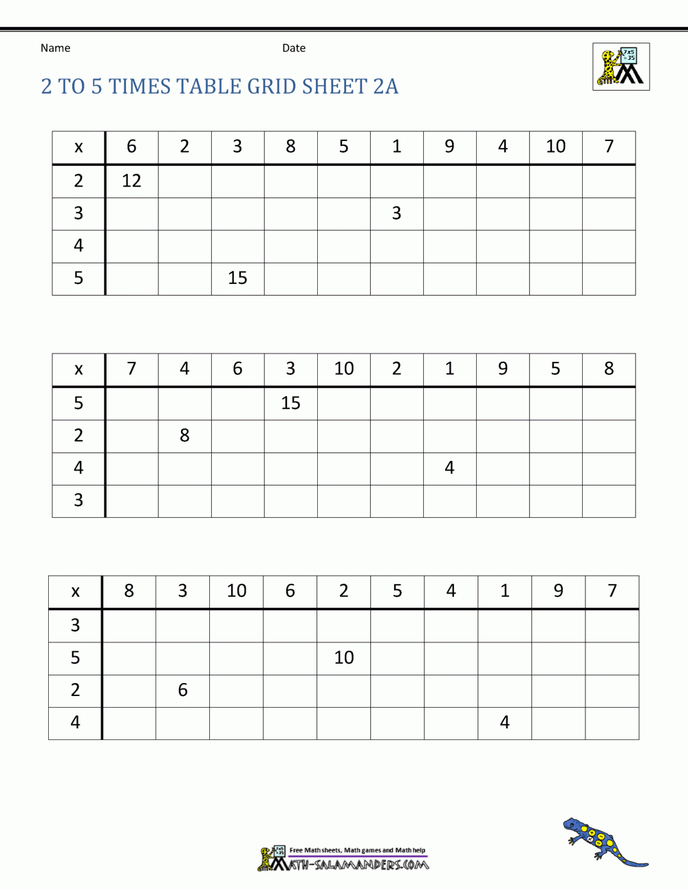 2 To 5 Table Worksheet Collection