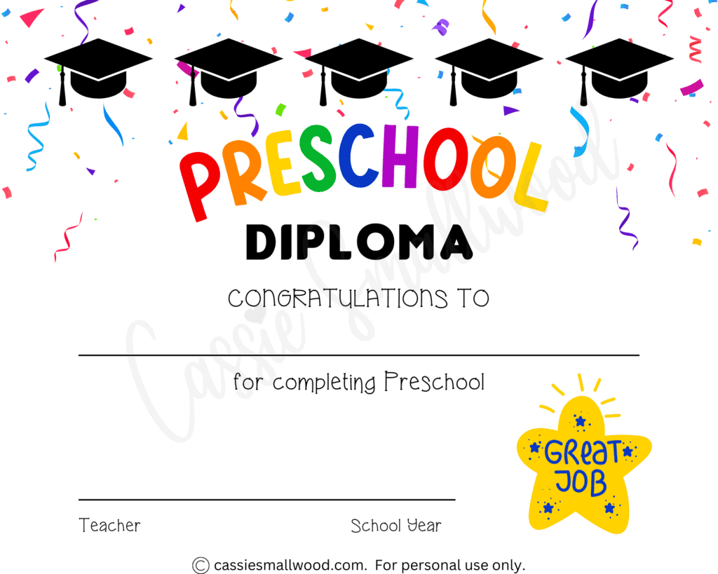 20 Preschool And Kindergarten Graduation Certificates FREE PRINTABLE Cassie Smallwood 20 Preschool And Kindergarten Graduation Certificates FREE PRINTABLE Cassie Smallwood