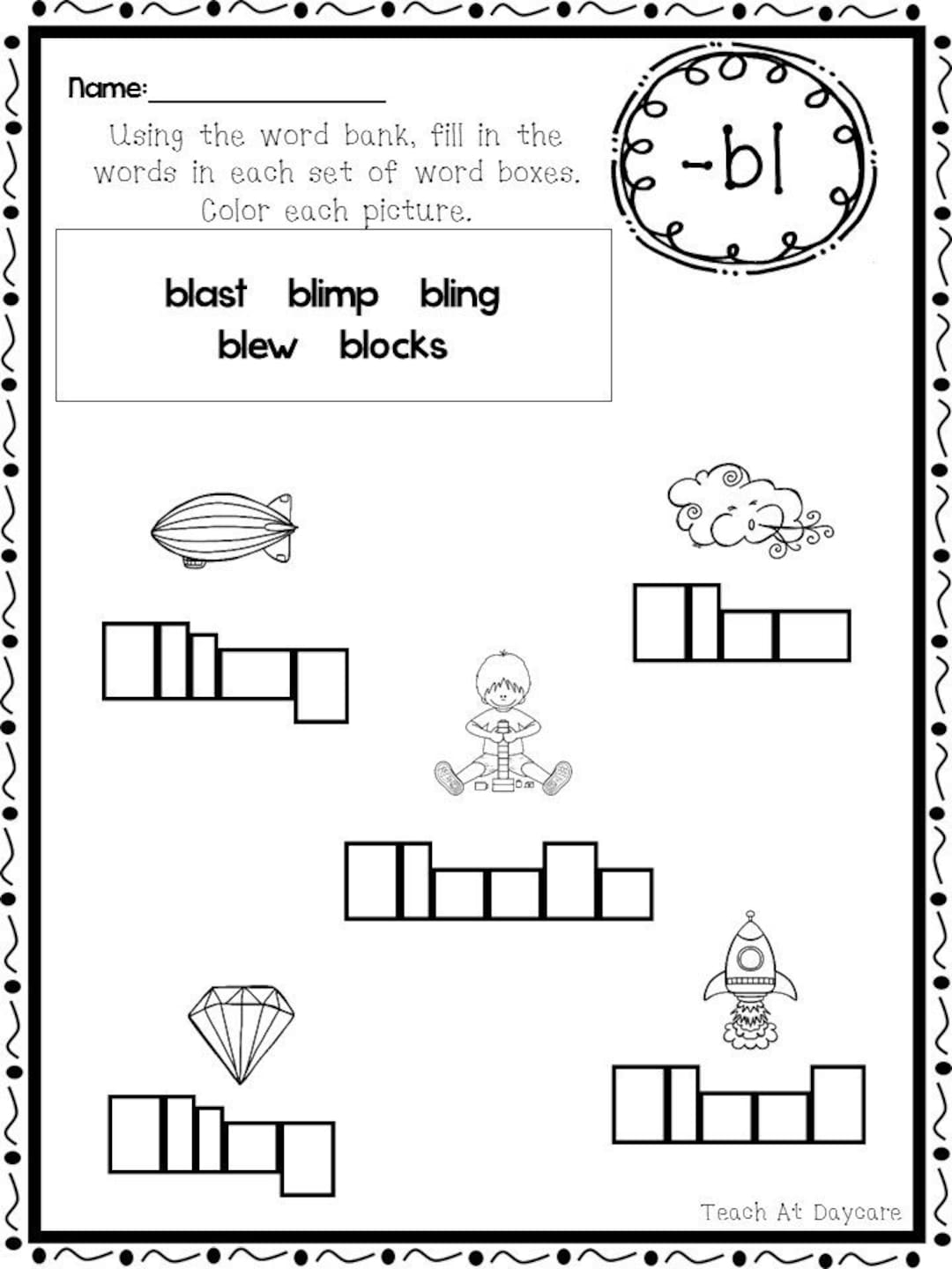 20 Printable Blends Box Writing Worksheets Kindergarten 2nd Grade ELA Worksheets Etsy