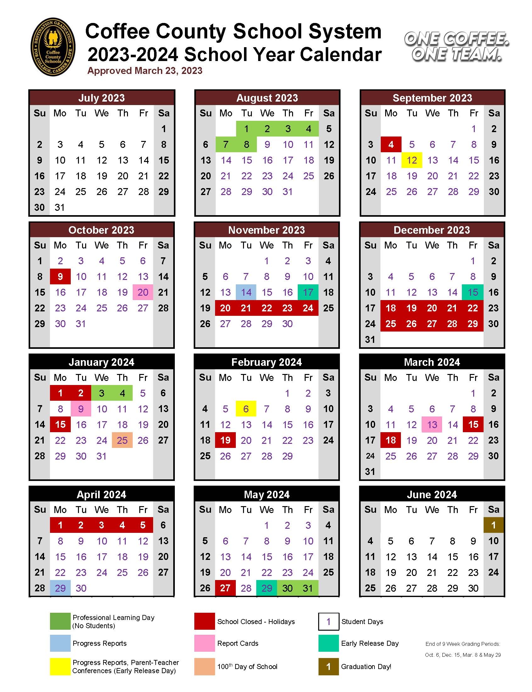 2023 2024 School Year Calendar Coffee County School District