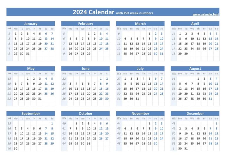 2024 Calendar With Week Numbers US And ISO Week Numbers 