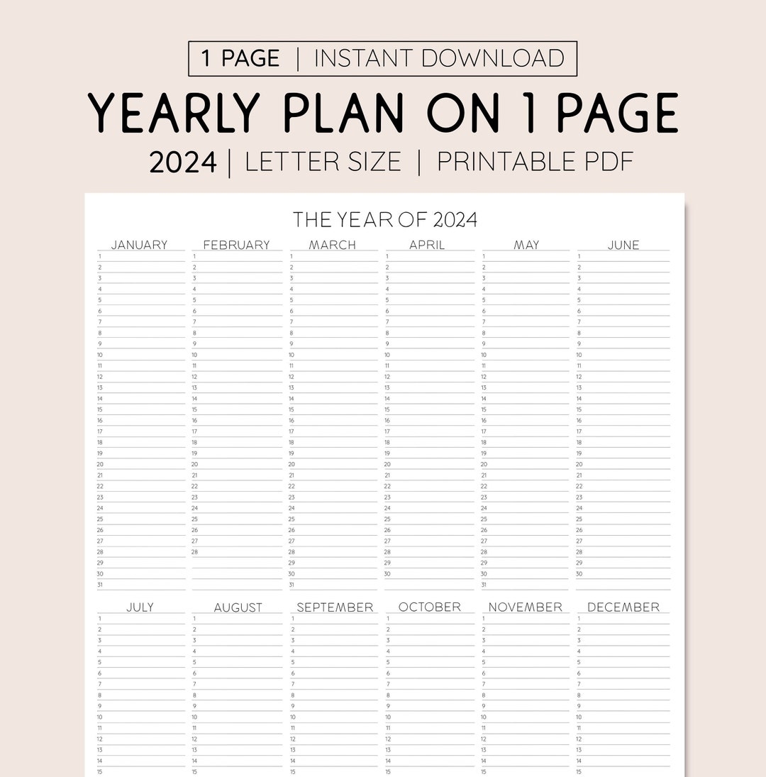 2024 Year At A Glance INSTANT DOWNLOAD Yearly Overview Printable Calendar Yearly Planner Annual Overview Etsy