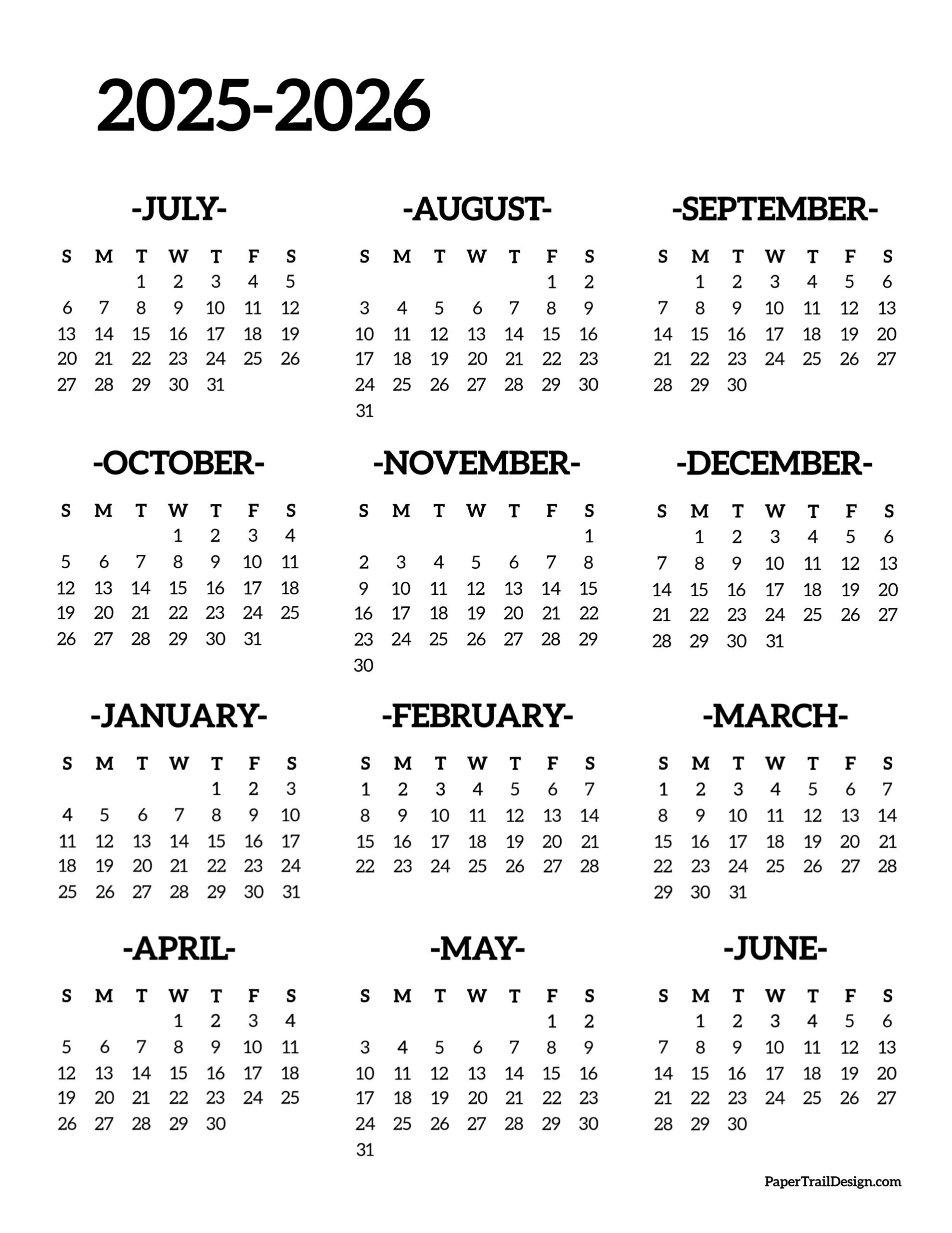 July 2025 To June 2026 Calendar Printable Free July 2025 To June 2026 Calendar Printable Free