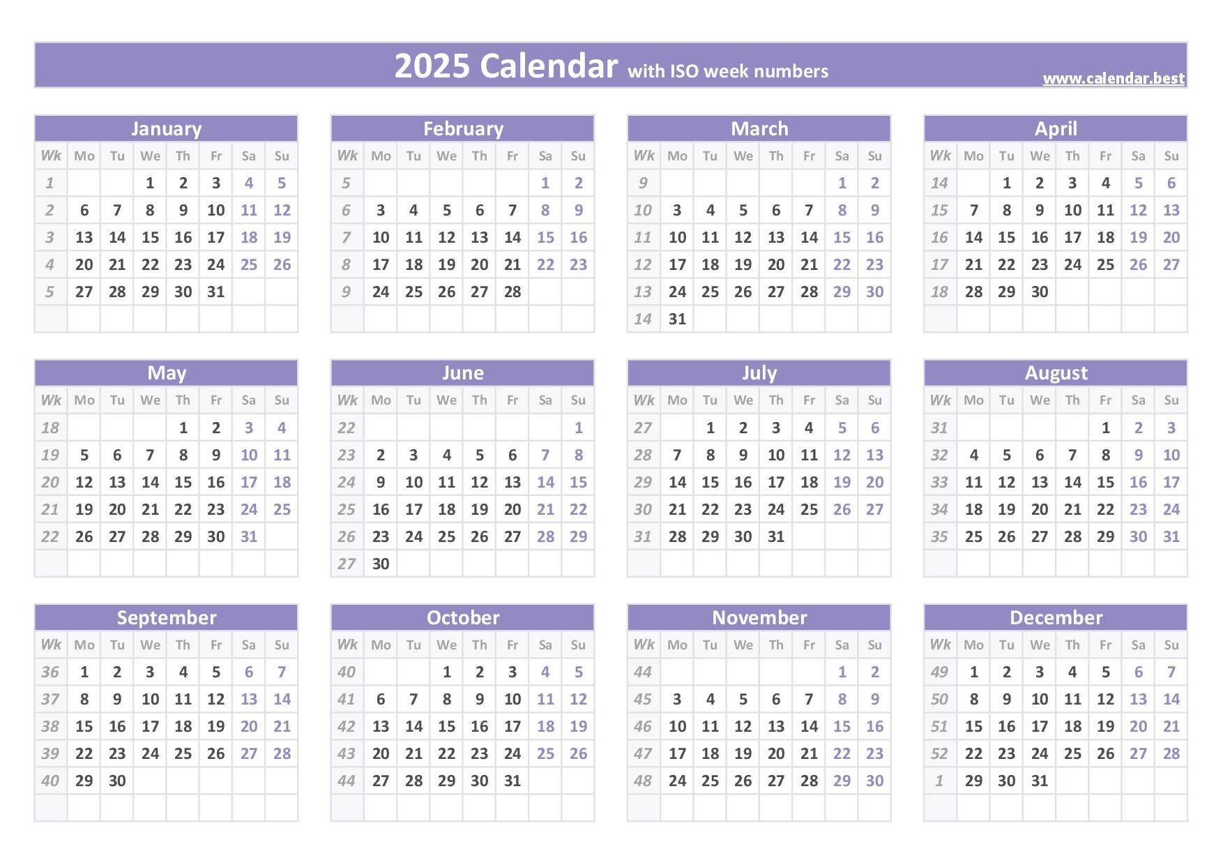 2025 Calendar With Week Numbers US And ISO Week Numbers 