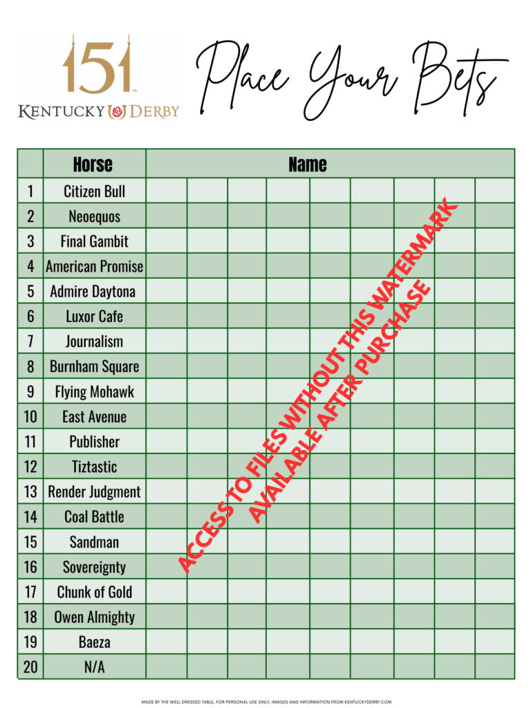 2025 Derby Betting Party Printables The Well Dressed Table