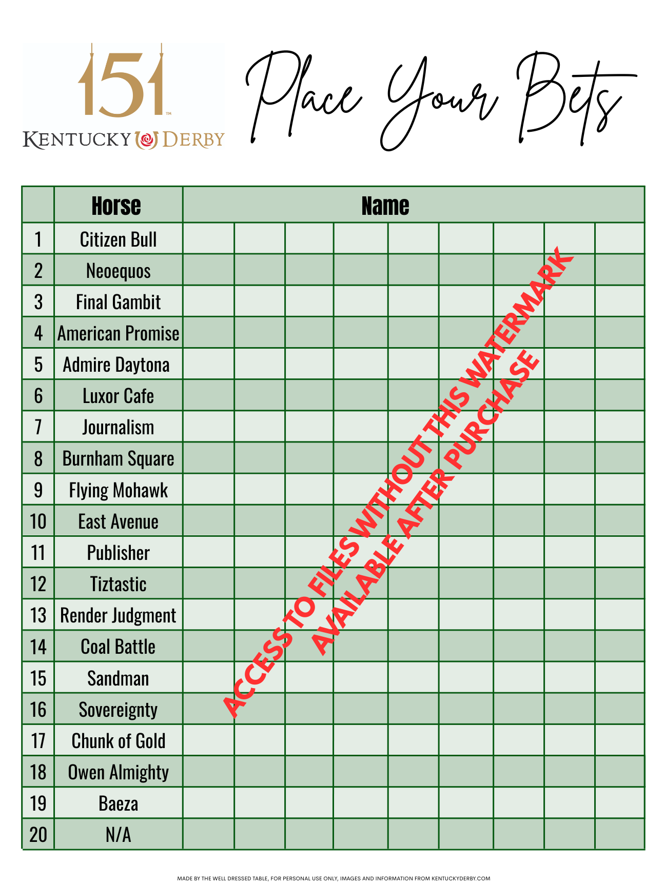 2025 Derby Betting Party Printables The Well Dressed Table
