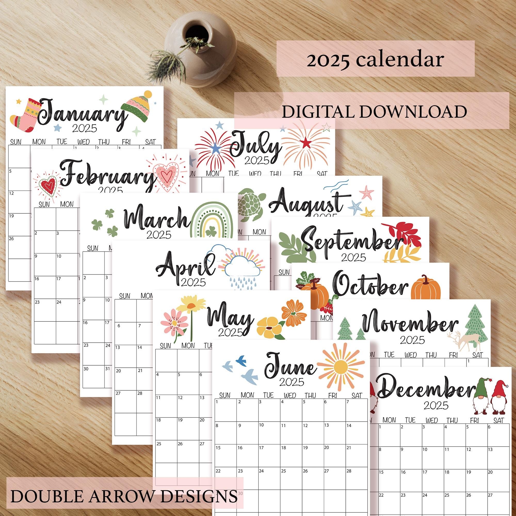 2025 Monthly Calendar Printable Seasonal Design letter Size PDF Etsy Australia