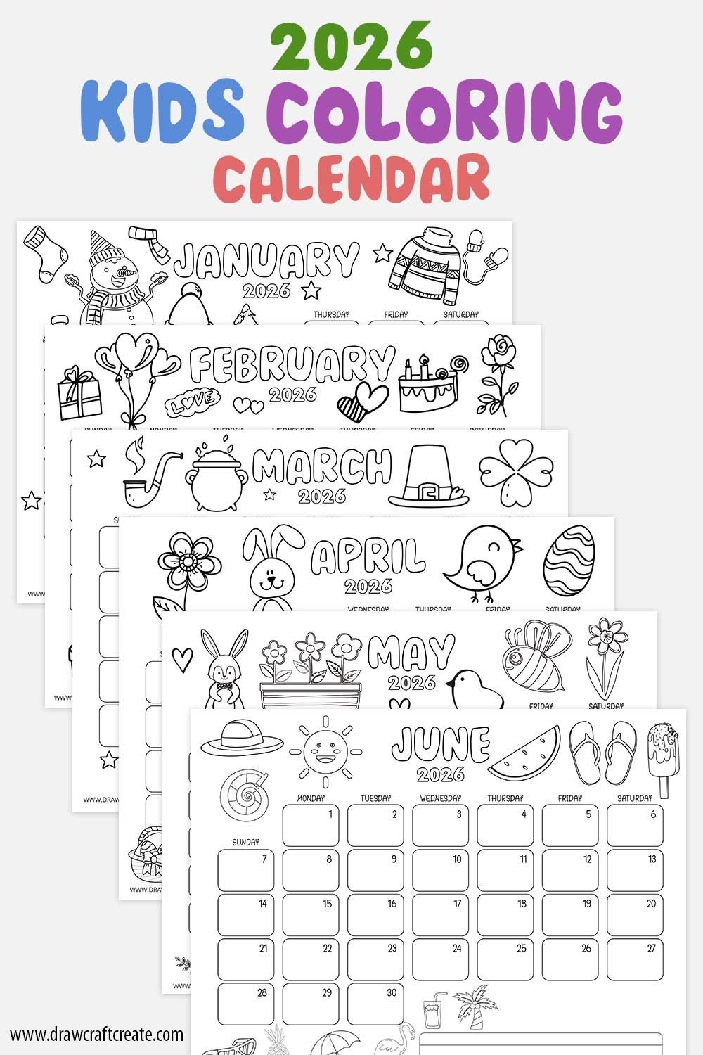 2026 Printable Coloring Calendar