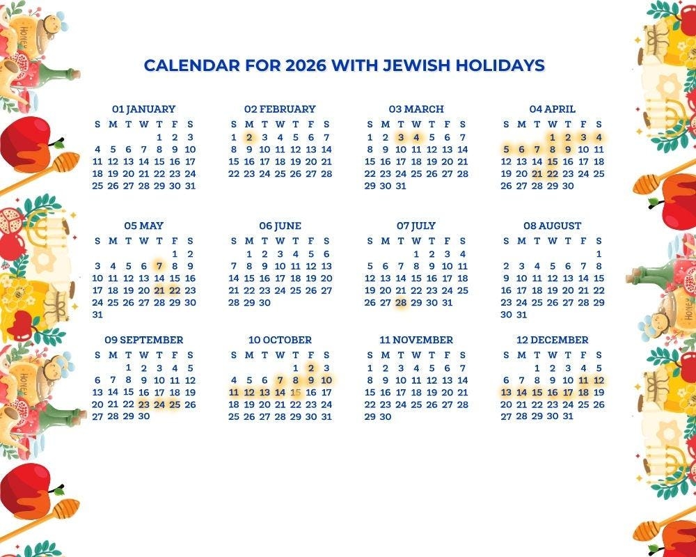 2026 Hebrew Digital Calendar With Jewish Holiday Dates PDF Printable Hebrew Alphabet Poster Learn Hebrew With Calendar Map Size 20x16 In Etsy