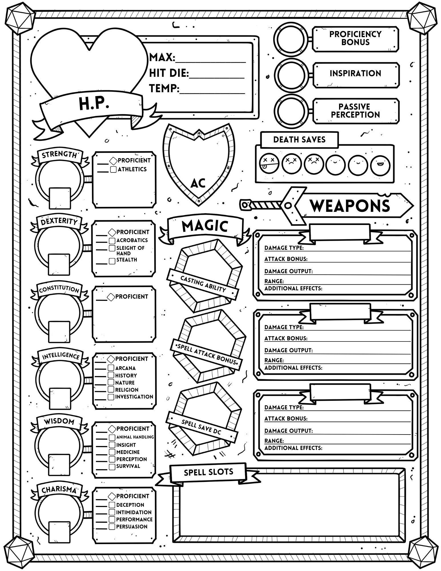 3 5 Character Sheet Etsy Canada