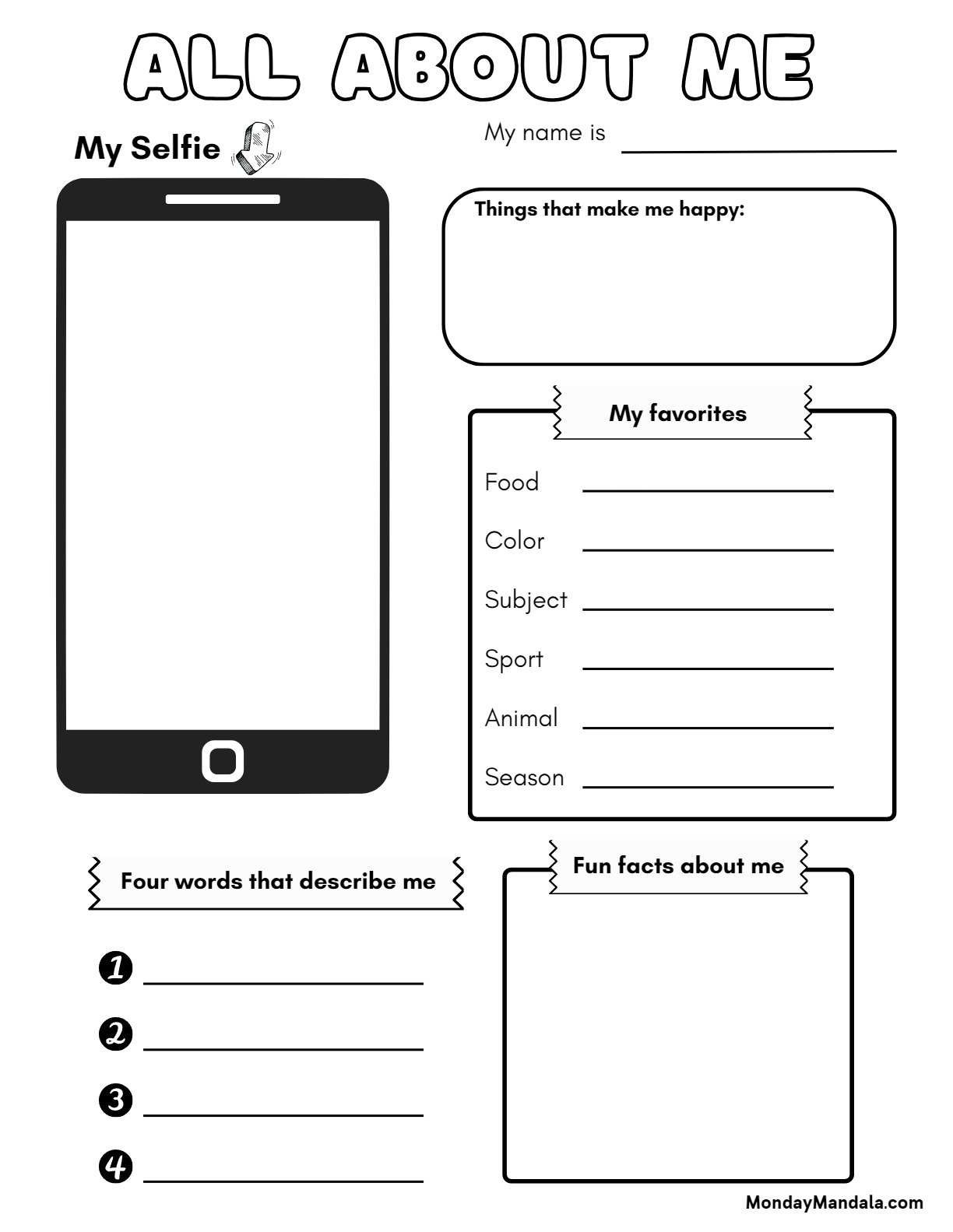 Printable All About Me Sheet