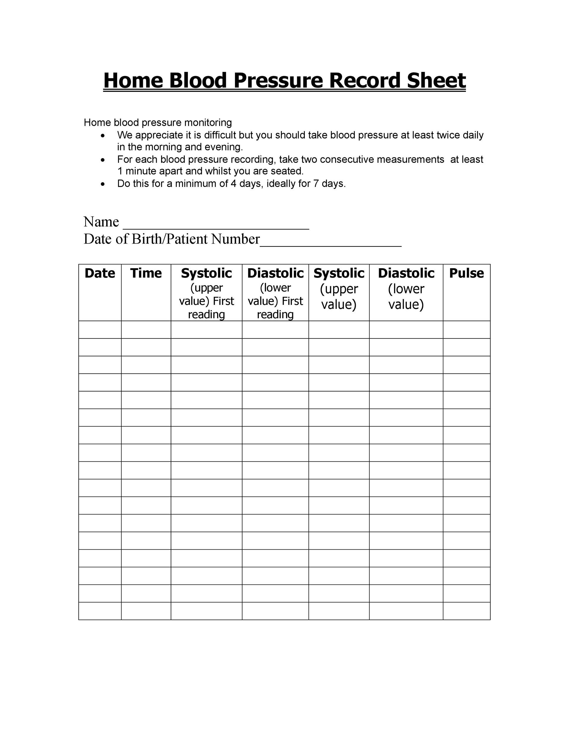 30 Printable Blood Pressure Log Templates TemplateLab