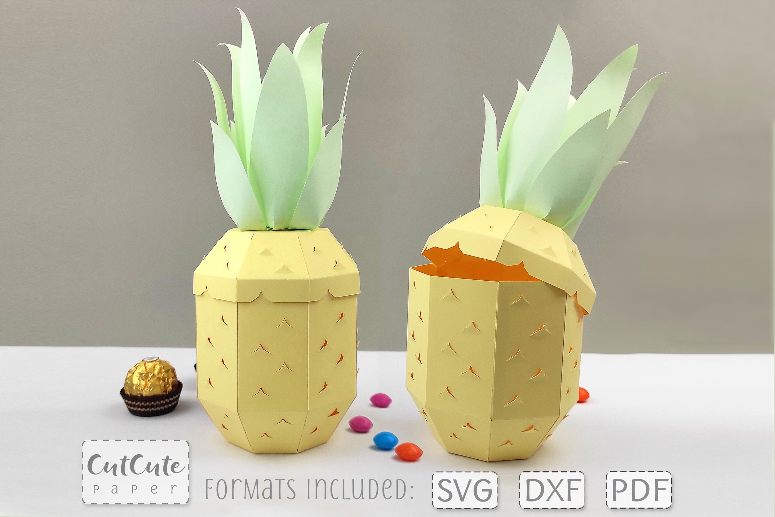 3D Pineapple Favor Box Templates