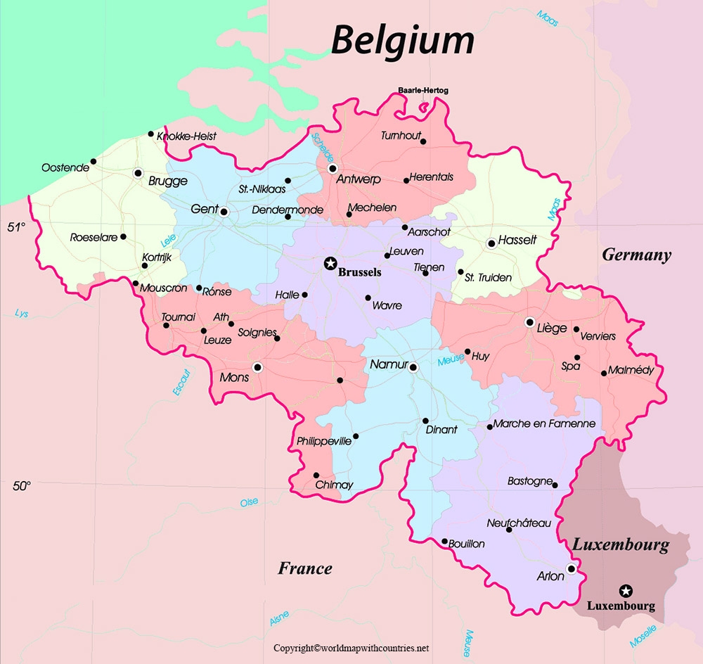 4 Free Printable Labeled And Blank Map Of Belgium On World Map In PDF