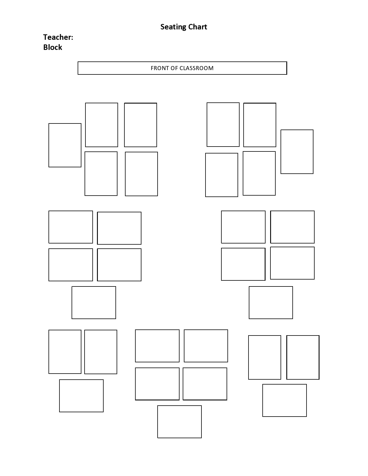 Printable Seating Charts For Classrooms