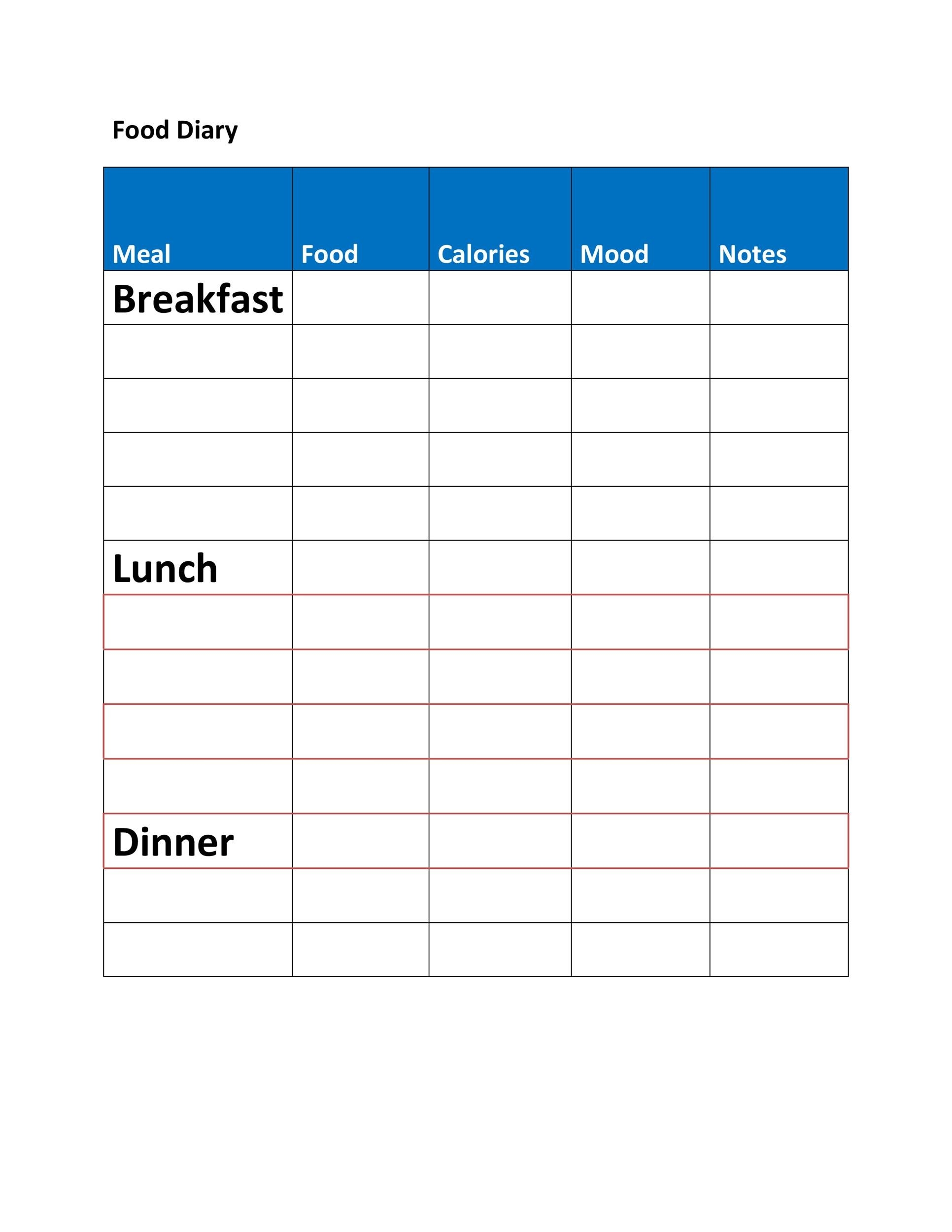 Printable Food Diary Sheets Printable Food Diary Sheets