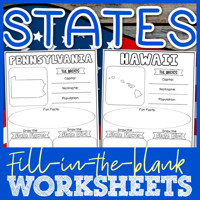50 States Worksheets Research And Fill in the Blanks