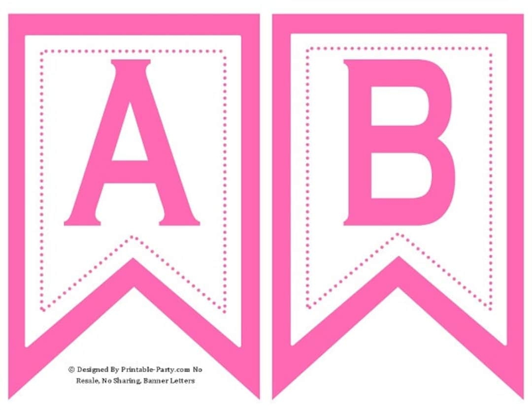 5x8 Inch Swallowtail Pink Printable Banner Letters Alphabets A Z Numbers 0 9 DIY Etsy