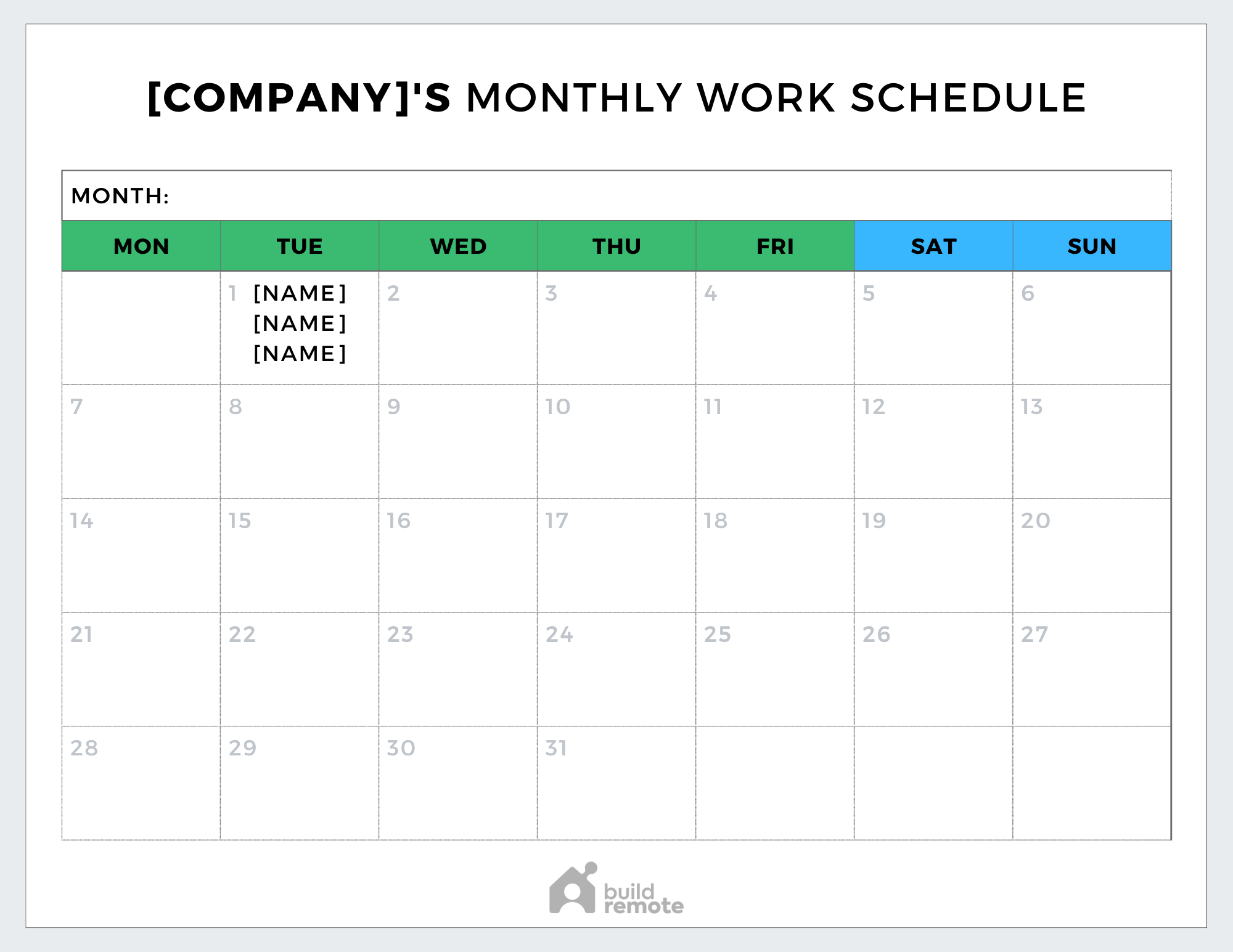 Work Calendar Printable Work Calendar Printable