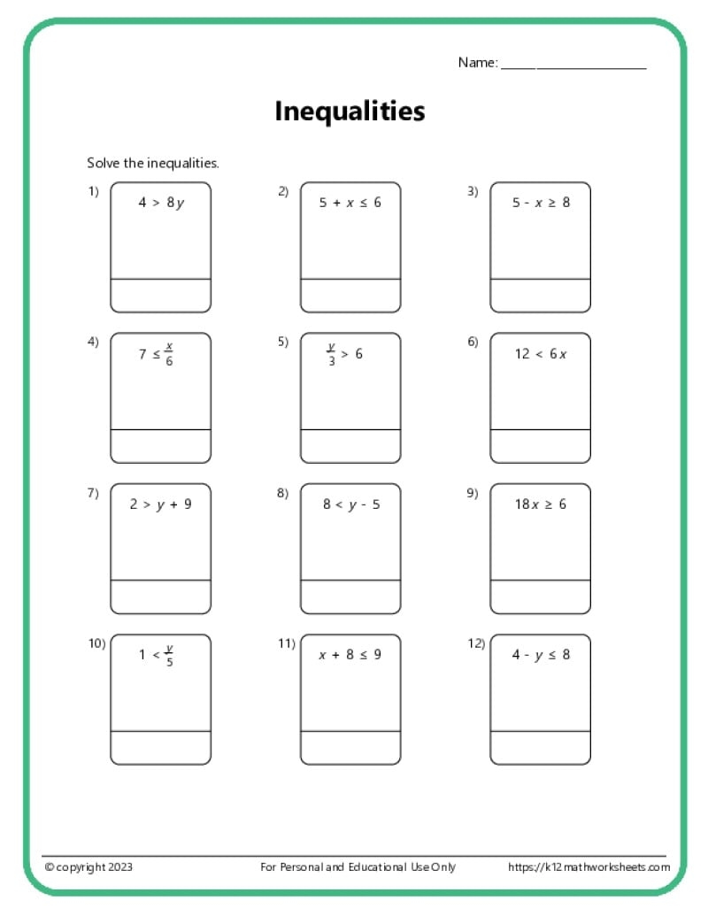 6th Grade Algebra Worksheets
