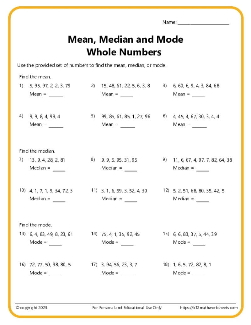 6th Grade Math Worksheets