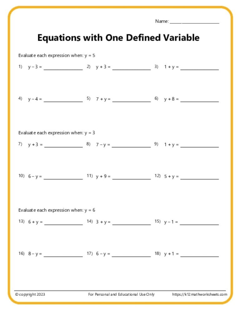 7th Grade Algebra Worksheets