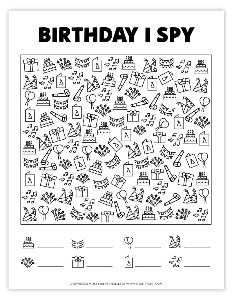 8 Free Printable Birthday Themed Games And Activities Pjs And Paint