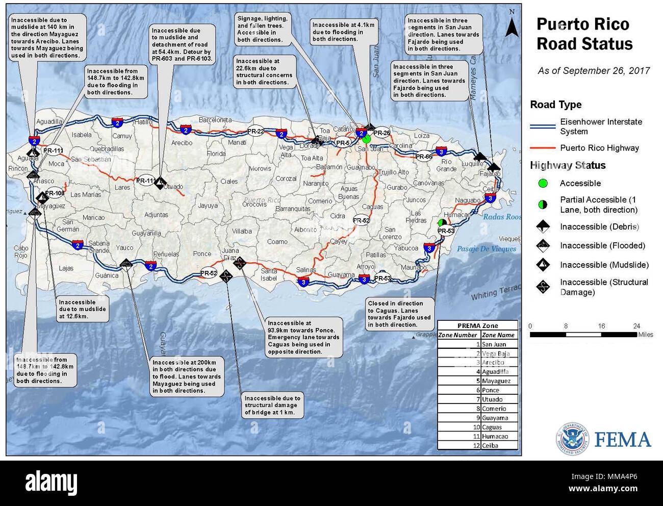 A Map Showing The Status Of Roads In Puerto Rico As Of September 28 2017 Stock Photo Alamy