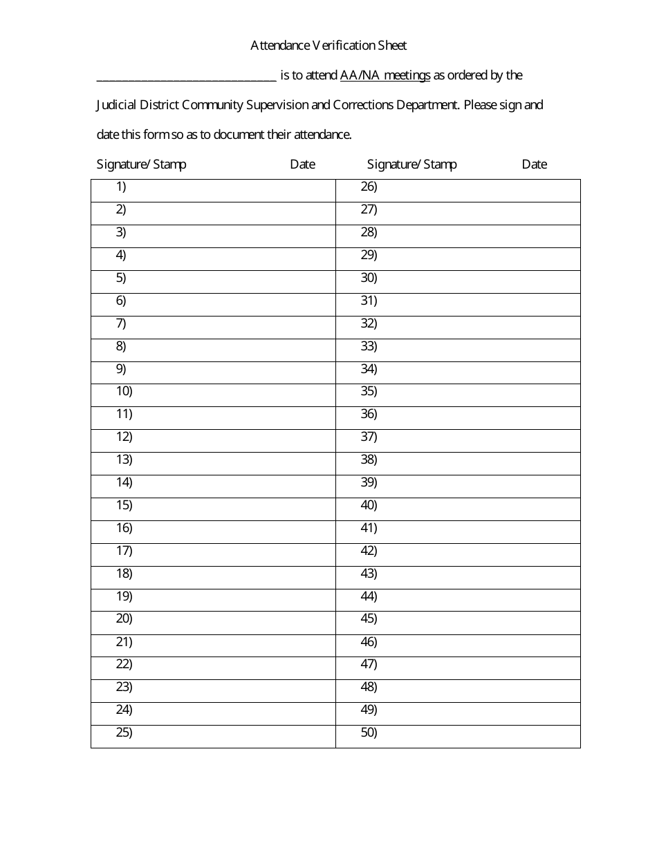 Aa Na Meeting Attendance Verification Sheet Download Printable PDF Templateroller
