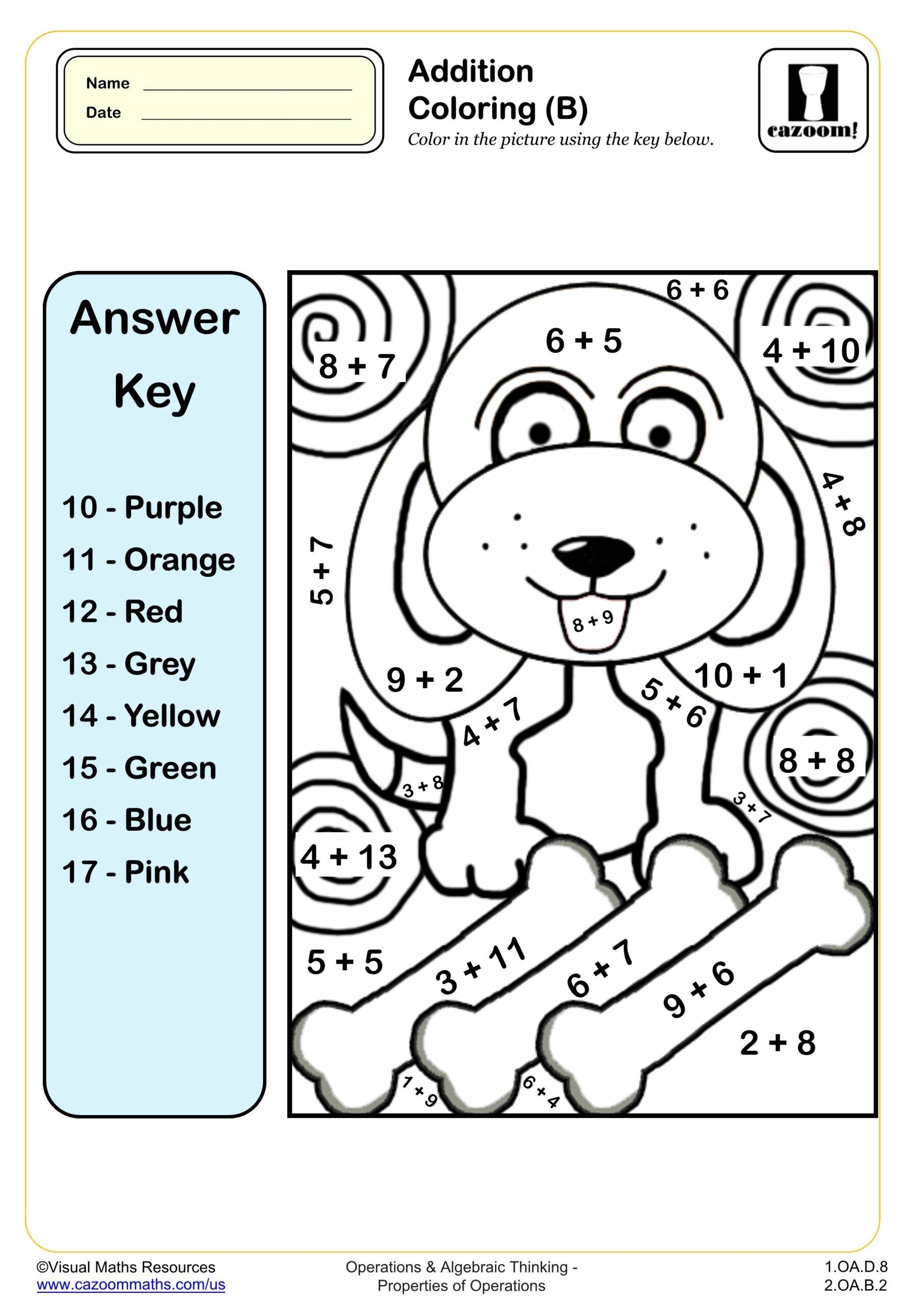 Addition Coloring B PDF Printable Addition Worksheets Cazoom Math