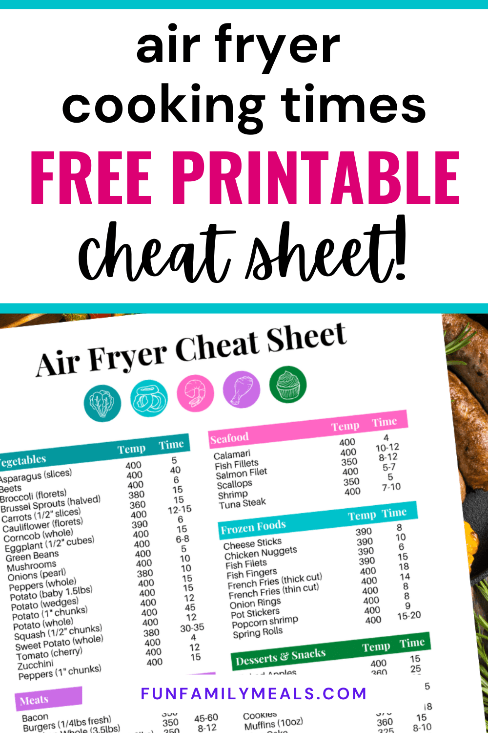 Air Fryer Cooking Times Cheat Sheet free Printable Fun Family Meals