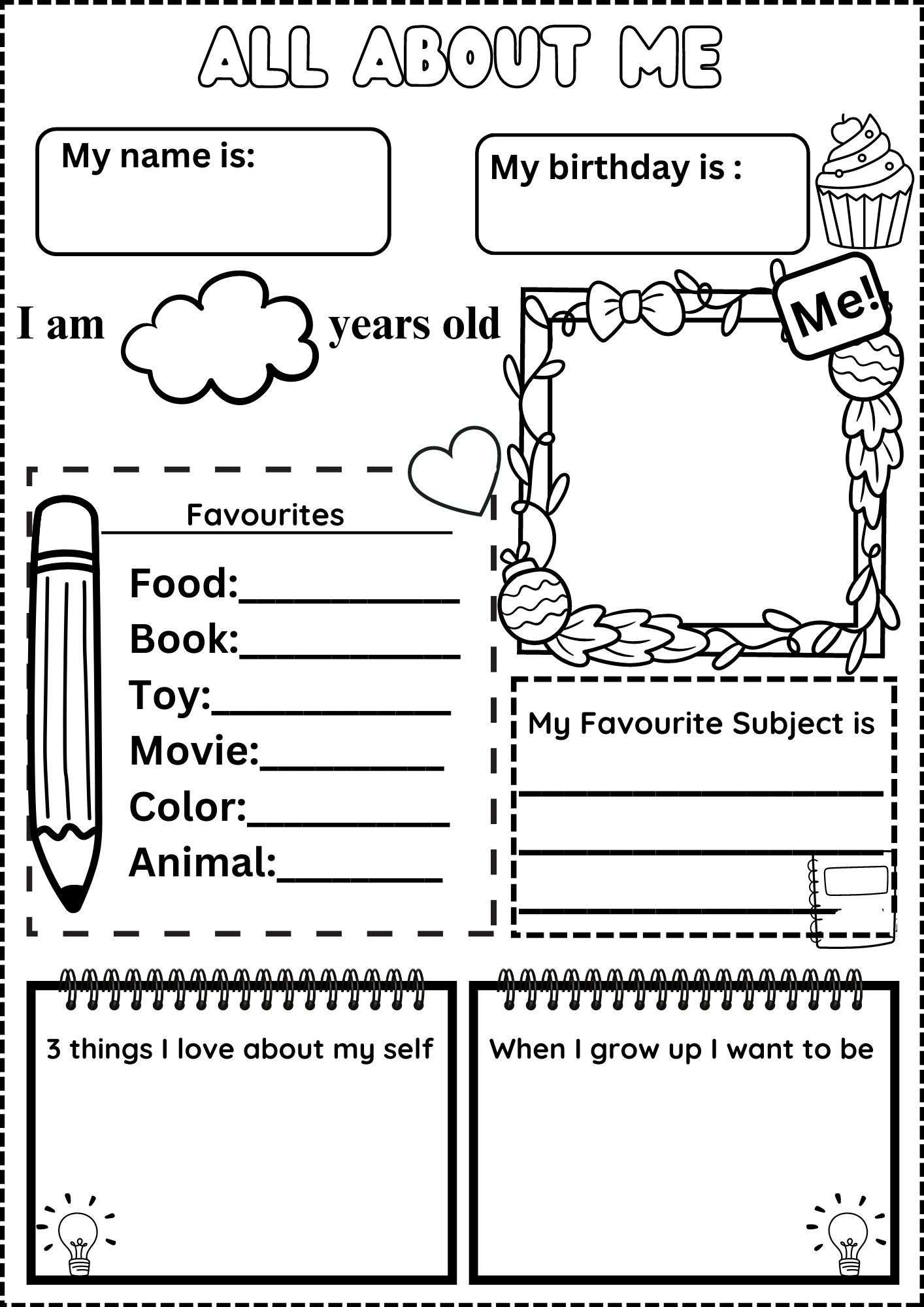 All About Me Worksheet Free